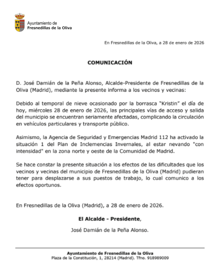 Inclemencias Invernales 28 de Enero